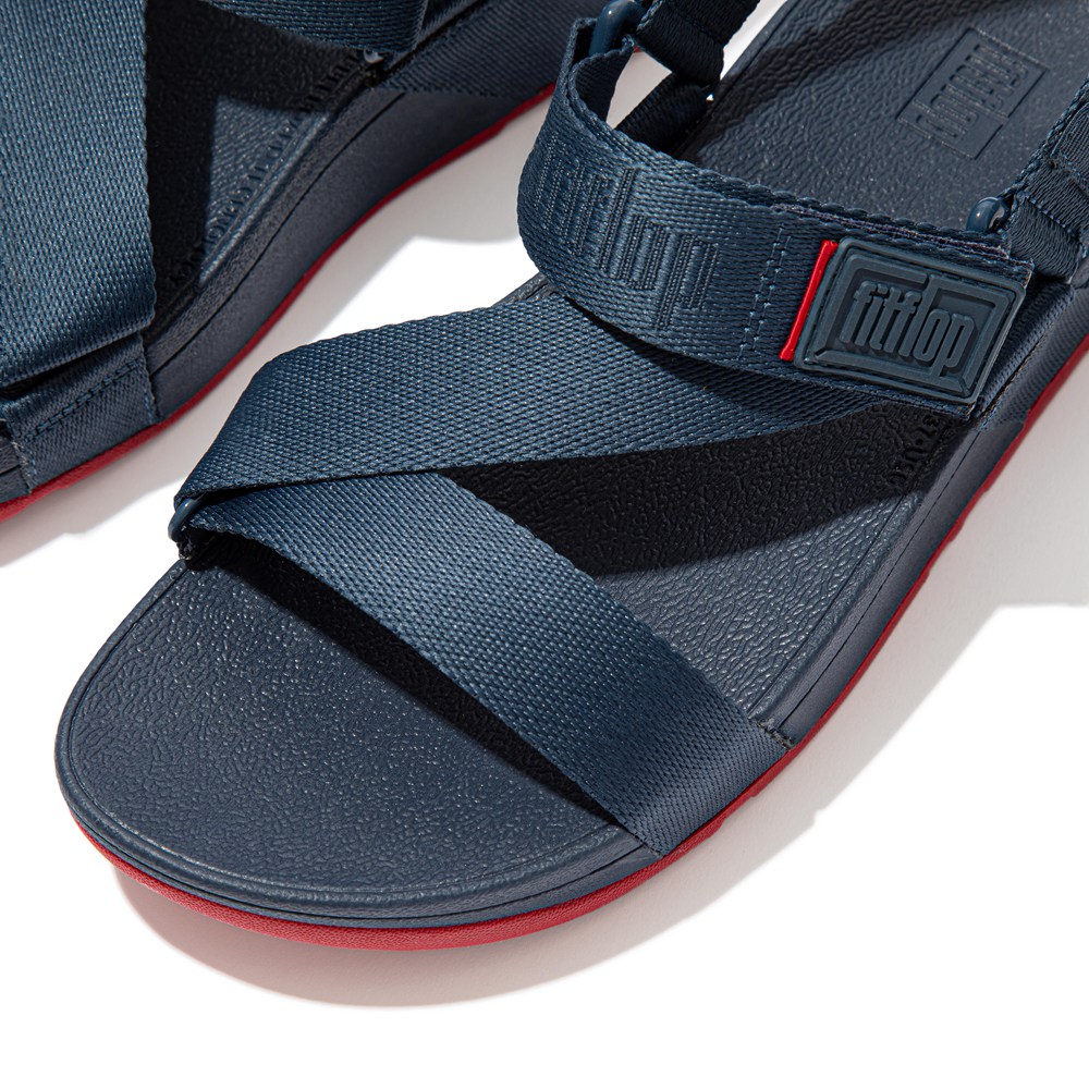 Fitflop Womens Sandals - Surfa Woven Logo Z-strap - Navy - 496-WCKGQB